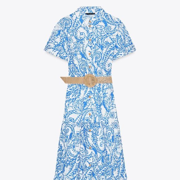 BNWT ZARA BELTED PRINTED SHIRT DRESS - Medium - Picture 6 of 8